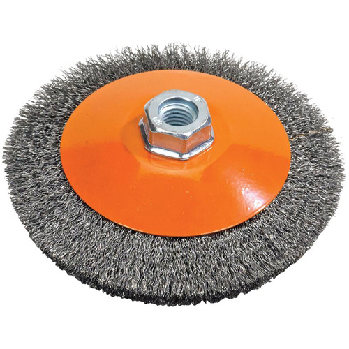 Meule soucoupe &agrave; fils cr&ecirc;p&eacute;s, 5" dia., Fils 0,012", Arbre 5/8"-11 Ontario Safety Products