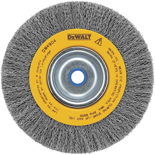 Crimped Bench Wire Brush, 6" Dia., 0.014" Fill, 5/8" - 1/2" Arbor Ontario Safety Products