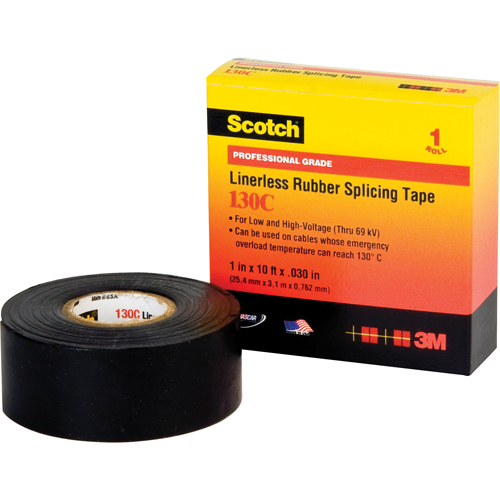 Scotch&reg; Linerless Rubber Splicing Tape 130C, 25.4 mm (1") x 9.14 m (30'), Black Ontario Safety Products