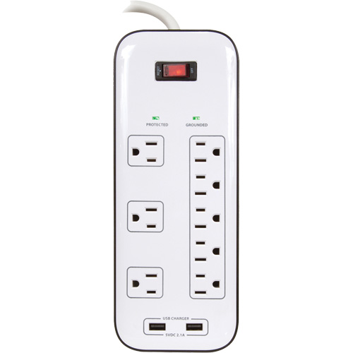 Limiteurs de surtension avec chargeur USB, 8 Prises, 2400 J, 1875 W, Cordon 6' Ontario Safety Products
