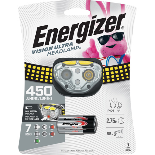 Vision Ultra Industrial Headlamp, LED, 450 Lumens, 2 Hrs. Run Time, AAA Batteries Ontario Safety Products