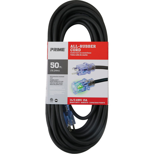 All-Rubber Extension Cord, Outdoor, SJOOW, 14/3 AWG, 15 A, 50' Ontario Safety Products
