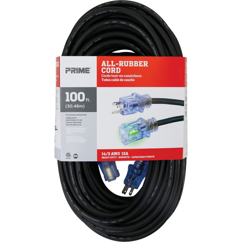 All-Rubber Extension Cord, Outdoor, SJOOW, 14/3 AWG, 15 A, 100' Ontario Safety Products