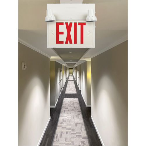 Enseigne de sortie avec &eacute;clairage de s&eacute;curit&eacute;, DEL, &agrave; piles/&agrave; raccordement fixe, 12-1/10" lo x 11" la, Anglais Ontario Safety Products