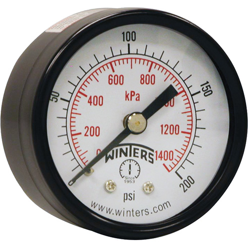 Economy Pressure Gauge, 2" , 0 - 200 psi, Back Mount, Analogue Ontario Safety Products