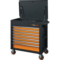 GSX Series Rolling Tool Cart with Tilt Top, 7 Drawers, 35" L x 20" W x 39" H, Black/Orange AUW202 | Ontario Safety Product