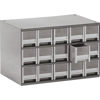 Modular Parts Cabinets, Steel, 15 Drawers, 17" x 10-9/16" x 3-1/16", Grey CA857 | Ontario Safety Product