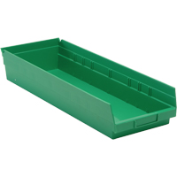 Shelf Bins, 8-3/8" W x 4" H x 23-5/8" D, Green, 50 lbs. Capacity Ontario Safety Products