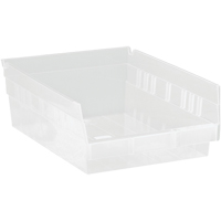 Shelf Bins, 8-3/8" W x 4" H x 11-5/8" D, Clear, 30 lbs. Capacity Ontario Safety Products
