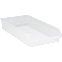 Shelf Bins, 11-1/8" W x 4" H x 23-5/8" D, Clear, 50 lbs. Capacity Ontario Safety Products
