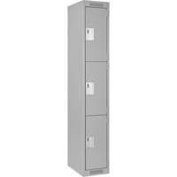Clean Line Lockers, 3 -tier, 12" x 18" x 72", Steel, Grey, Rivet (Assembled) Ontario Safety Products
