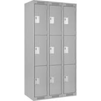 Clean Line Lockers, 3 -tier, Bank of 3, 36" x 18" x 72", Steel, Grey, Rivet (Assembled) Ontario Safety Products
