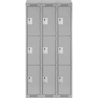 Clean Line Lockers, 3 -tier, Bank of 3, 36" x 18" x 78", Steel, Grey, Rivet (Assembled) Ontario Safety Products