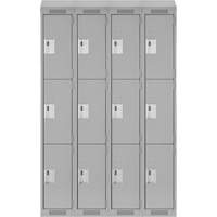 Clean Line Lockers, 3 -tier, Bank of 4, 48" x 18" x 78", Steel, Grey, Rivet (Assembled) Ontario Safety Products