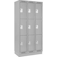 Clean Line Lockers, 3 -tier, Bank of 3, 36" x 18" x 76", Steel, Grey, Rivet (Assembled) Ontario Safety Products