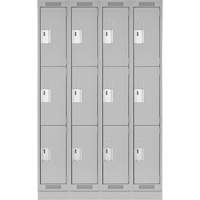 Clean Line Lockers, 3 -tier, Bank of 4, 48" x 18" x 76", Steel, Grey, Rivet (Assembled) Ontario Safety Products