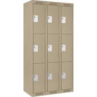 Clean Line Lockers, 3 -tier, Bank of 3, 36" x 18" x 72", Steel, Beige, Rivet (Assembled) Ontario Safety Products