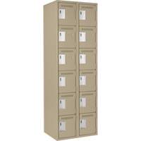 Clean Line Lockerette, 6 -tier, Bank of 2, 24" x 18" x 72", Steel, Beige, Rivet (Assembled) Ontario Safety Products