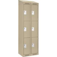 Clean Line Lockers, 3 -tier, Bank of 2, 24" x 18" x 78", Steel, Beige, Rivet (Assembled) Ontario Safety Products