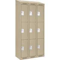 Clean Line Lockers, 3 -tier, Bank of 3, 36" x 18" x 78", Steel, Beige, Rivet (Assembled) Ontario Safety Products