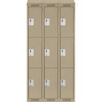 Clean Line Lockers, 3 -tier, Bank of 3, 36" x 18" x 78", Steel, Beige, Rivet (Assembled) Ontario Safety Products