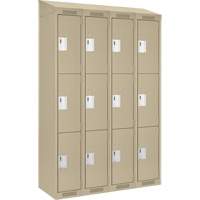 Clean Line Lockers, 3 -tier, Bank of 4, 48" x 18" x 78", Steel, Beige, Rivet (Assembled) Ontario Safety Products