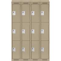 Clean Line Lockers, 3 -tier, Bank of 4, 48" x 18" x 78", Steel, Beige, Rivet (Assembled) Ontario Safety Products