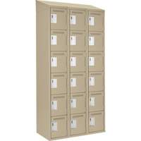 Clean Line Lockerette, 6 -tier, Bank of 3, 36" x 18" x 78", Steel, Beige, Rivet (Assembled) Ontario Safety Products