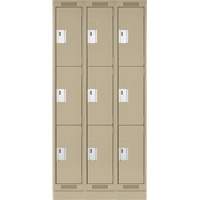 Clean Line Lockers, 3 -tier, Bank of 3, 36" x 18" x 76", Steel, Beige, Rivet (Assembled) Ontario Safety Products