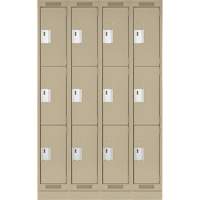 Clean Line Lockers, 3 -tier, Bank of 4, 48" x 18" x 76", Steel, Beige, Rivet (Assembled) Ontario Safety Products