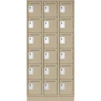 Clean Line Lockerette, 6 -tier, Bank of 3, 36" x 18" x 76", Steel, Beige, Rivet (Assembled) Ontario Safety Products