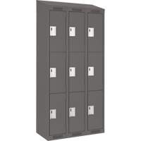 Clean Line Lockers, 3 -tier, Bank of 3, 36" x 18" x 78", Steel, Charcoal, Rivet (Assembled) Ontario Safety Products