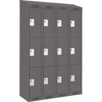 Clean Line Lockers, 3 -tier, Bank of 4, 48" x 18" x 78", Steel, Charcoal, Rivet (Assembled) Ontario Safety Products