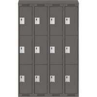 Clean Line Lockers, 3 -tier, Bank of 4, 48" x 18" x 78", Steel, Charcoal, Rivet (Assembled) Ontario Safety Products