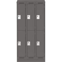 Clean Line Lockers, 2 -tier, Bank of 3, 36" x 18" x 82", Steel, Charcoal, Rivet (Assembled) Ontario Safety Products