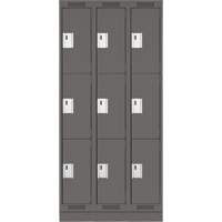 Clean Line Lockers, 3 -tier, Bank of 3, 36" x 18" x 76", Steel, Charcoal, Rivet (Assembled) Ontario Safety Products