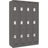 Clean Line Lockers, 3 -tier, Bank of 4, 48" x 18" x 76", Steel, Charcoal, Rivet (Assembled) Ontario Safety Products