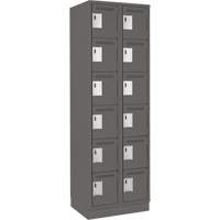 Clean Line Lockerette, 6 -tier, Bank of 2, 24" x 18" x 76", Steel, Charcoal, Rivet (Assembled) Ontario Safety Products