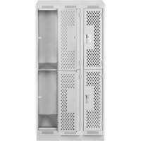 Clean Line Lockers, 2 -tier, Bank of 3, 36" x 12" x 82", Steel, Grey, Rivet (Assembled), Perforated Ontario Safety Products