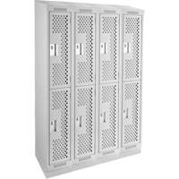 Clean Line Lockers, 2 -tier, Bank of 4, 48" x 12" x 82", Steel, Grey, Rivet (Assembled), Perforated Ontario Safety Products