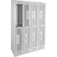 Clean Line Lockers, 2 -tier, Bank of 4, 48" x 12" x 82", Steel, Grey, Rivet (Assembled), Perforated Ontario Safety Products