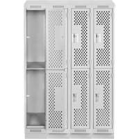 Clean Line Lockers, 2 -tier, Bank of 4, 48" x 12" x 82", Steel, Grey, Rivet (Assembled), Perforated Ontario Safety Products