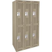 Clean Line Lockers, 2 -tier, Bank of 3, 36" x 12" x 72", Steel, Beige, Rivet (Assembled), Perforated Ontario Safety Products