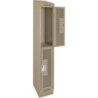 Clean Line Lockers, 2 -tier, 12" x 12" x 82", Steel, Beige, Rivet (Assembled), Perforated Ontario Safety Products