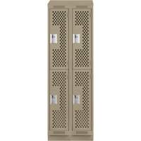 Clean Line Lockers, 2 -tier, Bank of 2, 24" x 12" x 82", Steel, Beige, Rivet (Assembled), Perforated Ontario Safety Products