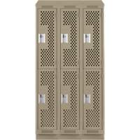 Clean Line Lockers, 2 -tier, Bank of 3, 36" x 12" x 82", Steel, Beige, Rivet (Assembled), Perforated Ontario Safety Products