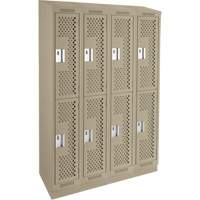 Clean Line Lockers, 2 -tier, Bank of 4, 48" x 12" x 82", Steel, Beige, Rivet (Assembled), Perforated Ontario Safety Products