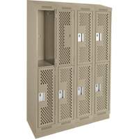 Clean Line Lockers, 2 -tier, Bank of 4, 48" x 12" x 82", Steel, Beige, Rivet (Assembled), Perforated Ontario Safety Products