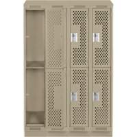 Clean Line Lockers, 2 -tier, Bank of 4, 48" x 12" x 82", Steel, Beige, Rivet (Assembled), Perforated Ontario Safety Products