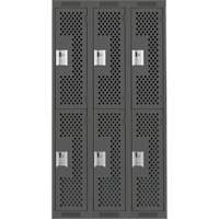 Clean Line Lockers, 2 -tier, Bank of 3, 36" x 12" x 72", Steel, Charcoal, Rivet (Assembled), Perforated Ontario Safety Products